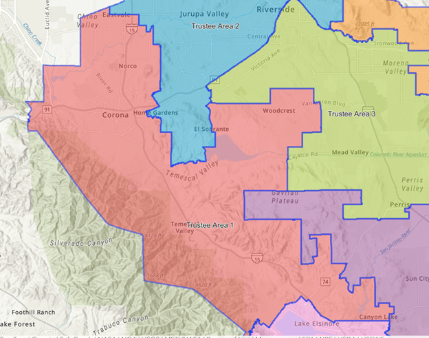 Map showing different colored trustee areas.