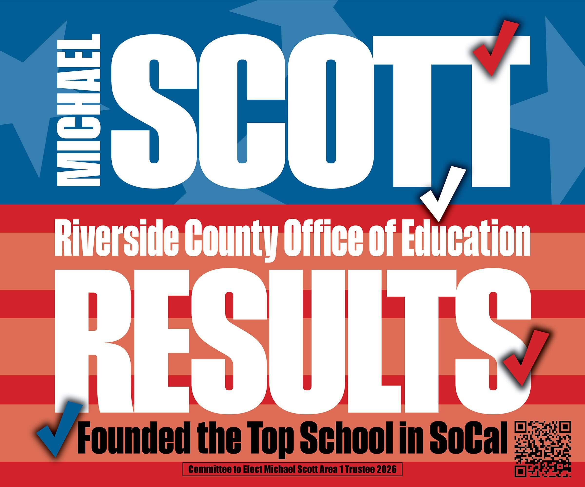 Campaign poster for Riverside County education candidate.